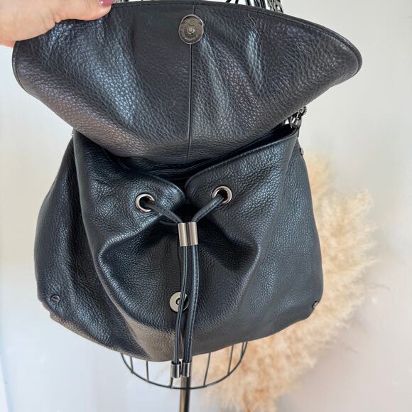 Kenneth Cole Black Leather Hobo Slouchy Shoulder Flap Bag-Chain Strap Boho Chic - Picture 10 of 15